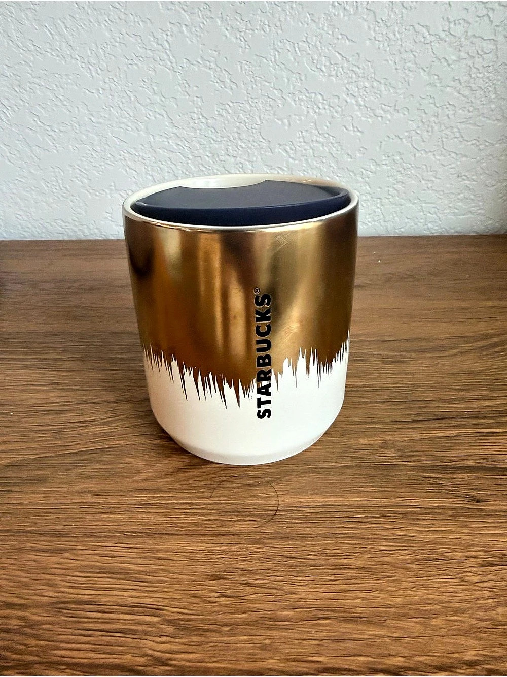 Starbucks Dipped Metallic Gold and White Ceramic Travel Mug Gold & White